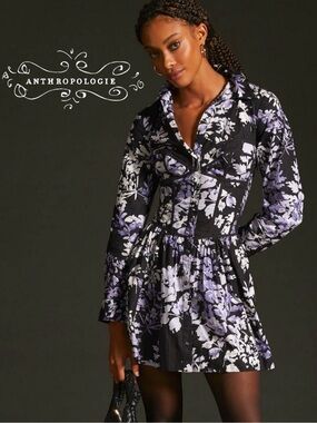 Anthropologie corset shirt dress in black pattern, size 6 NWOT